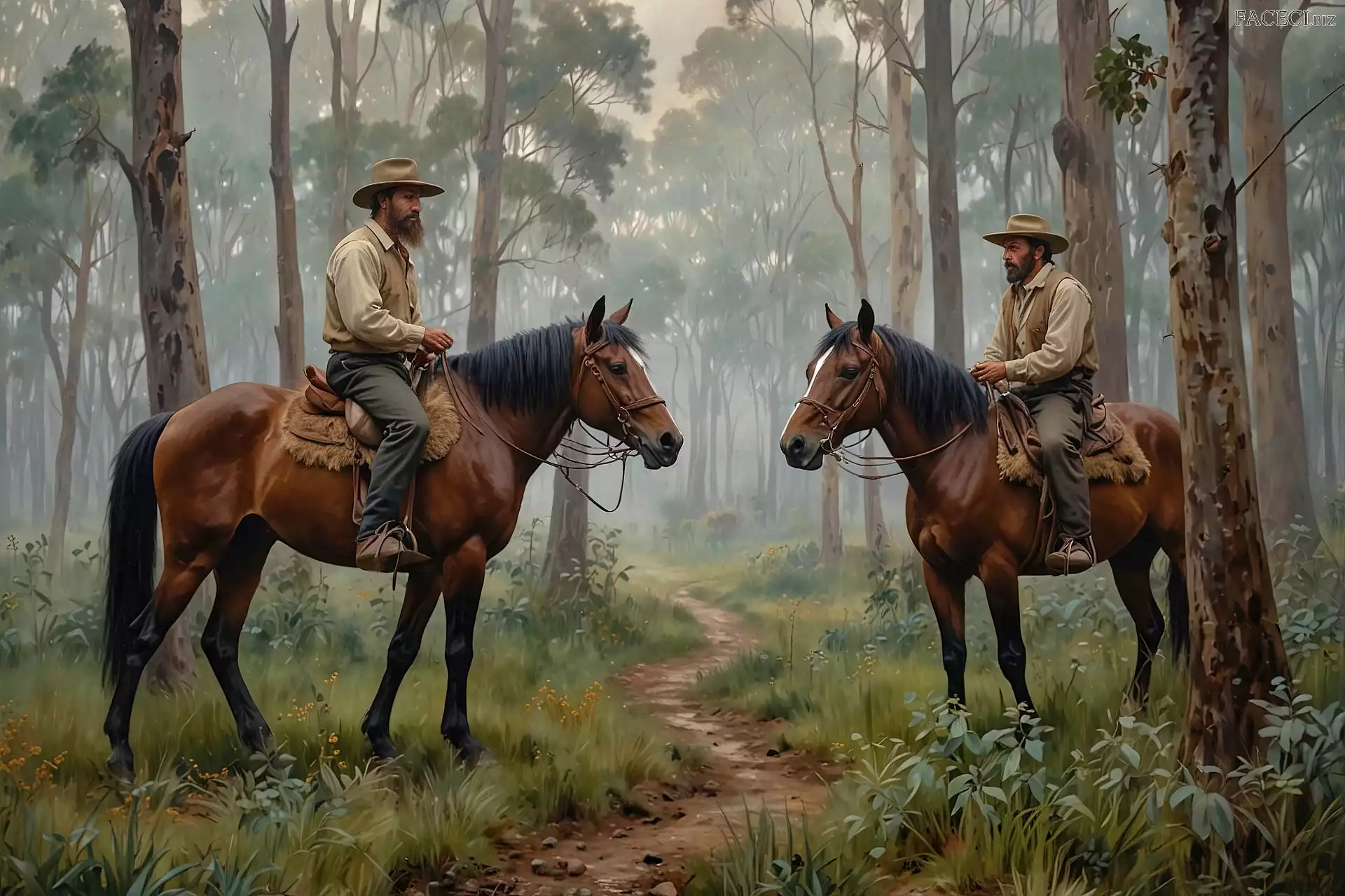 Las, Mężczyźni, Konie